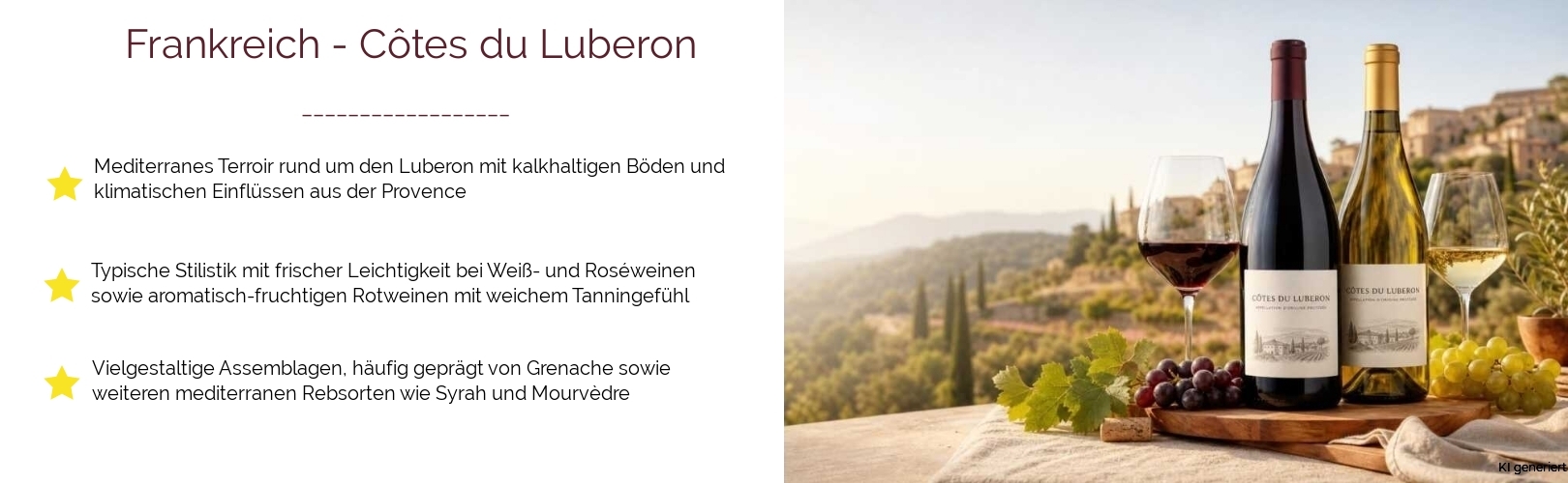 Wein & Spirituosen - aus Frankreich
			in der Region
			Rhône
			in der Subregion
			Côtes du Luberon