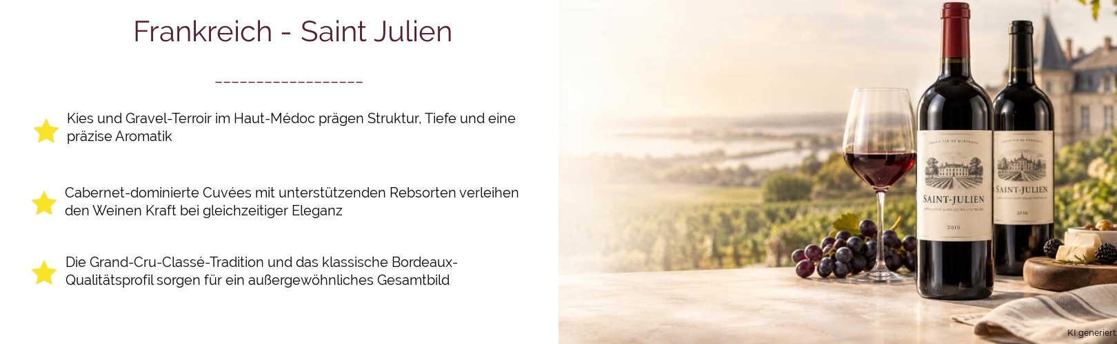 Wein & Spirituosen - aus Frankreich
			in der Region
			Bordeaux
			in der Subregion
			Saint Julien