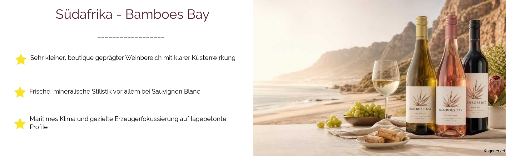 Wein & Spirituosen - aus Südafrika
			in der Region
			Bamboes Bay