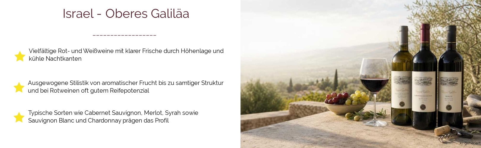 Wein & Spirituosen - aus Israel
			in der Region
			Oberes Galiläa