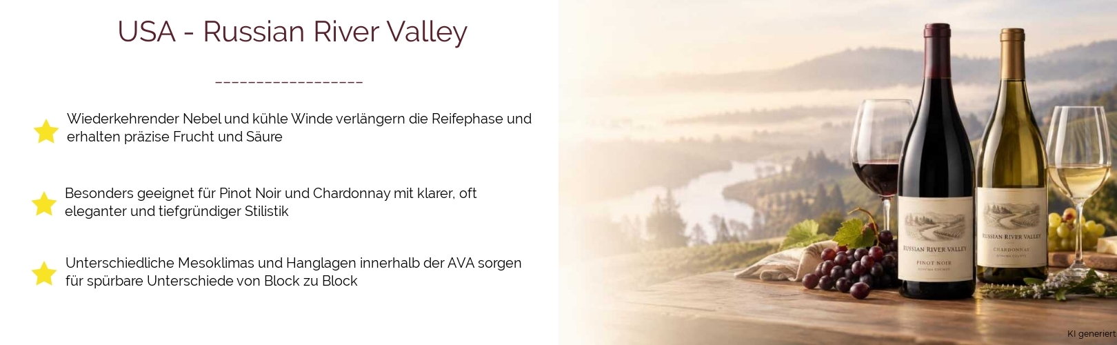 Wein & Spirituosen - aus USA
			in der Region
			Kalifornien / California
			in der Subregion
			Russian River Valley
