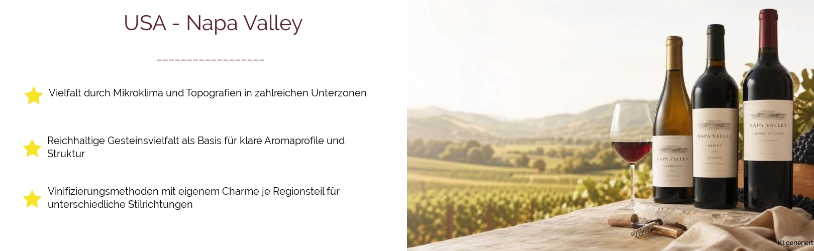 Wein & Spirituosen - aus USA
			in der Region
			Kalifornien / California
			in der Subregion
			Napa Valley