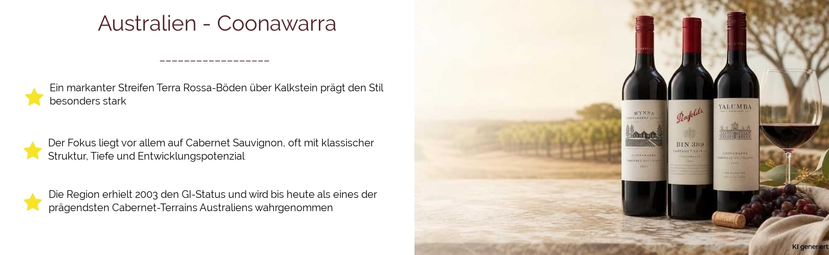 Wein & Spirituosen - aus Australien
			in der Region
			Coonawarra