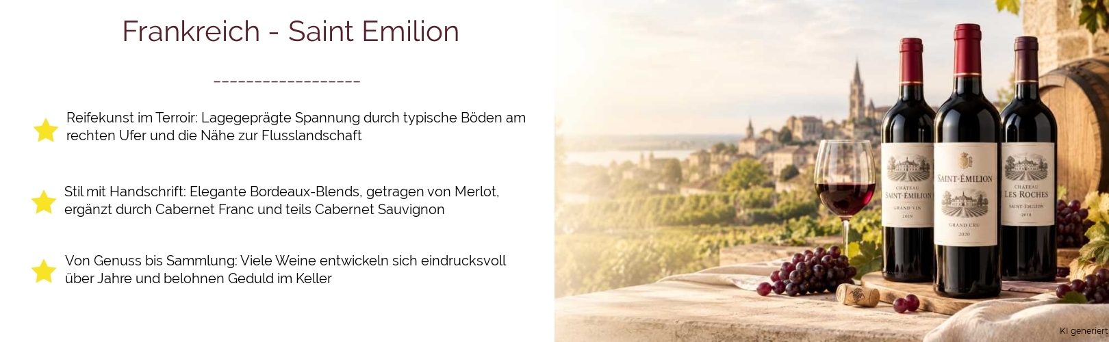 Wein & Spirituosen - aus Frankreich
			in der Region
			Bordeaux
			in der Subregion
			Saint Emilion