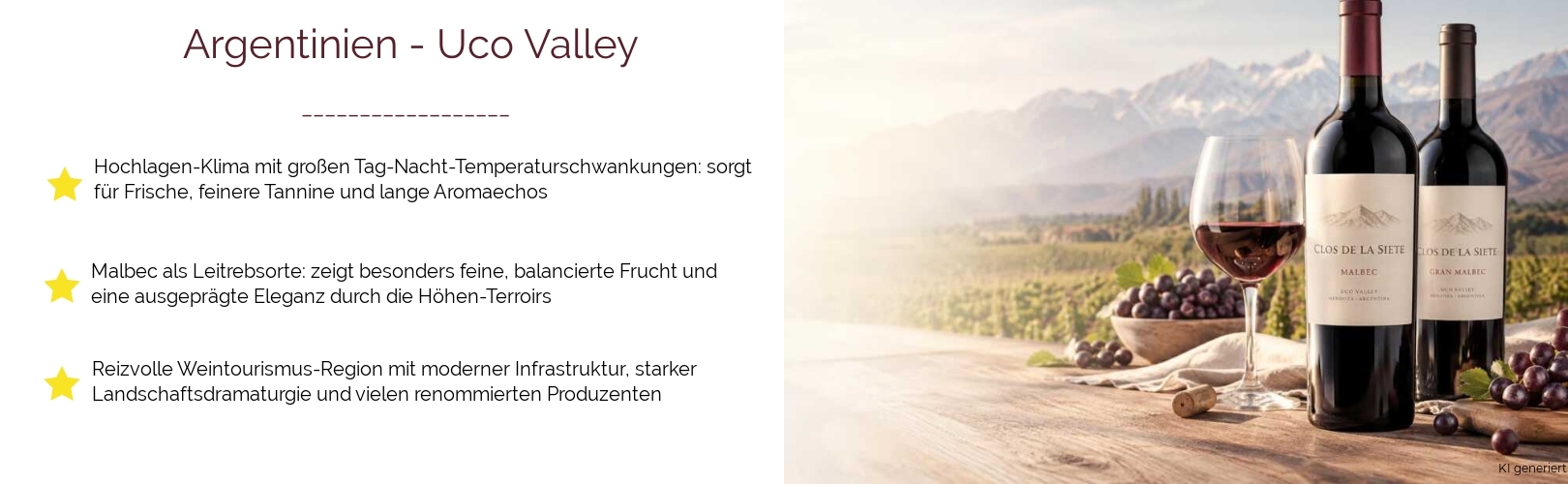 Wein & Spirituosen - aus Argentinien
			in der Region
			Mendoza
			in der Subregion
			Uco Valley