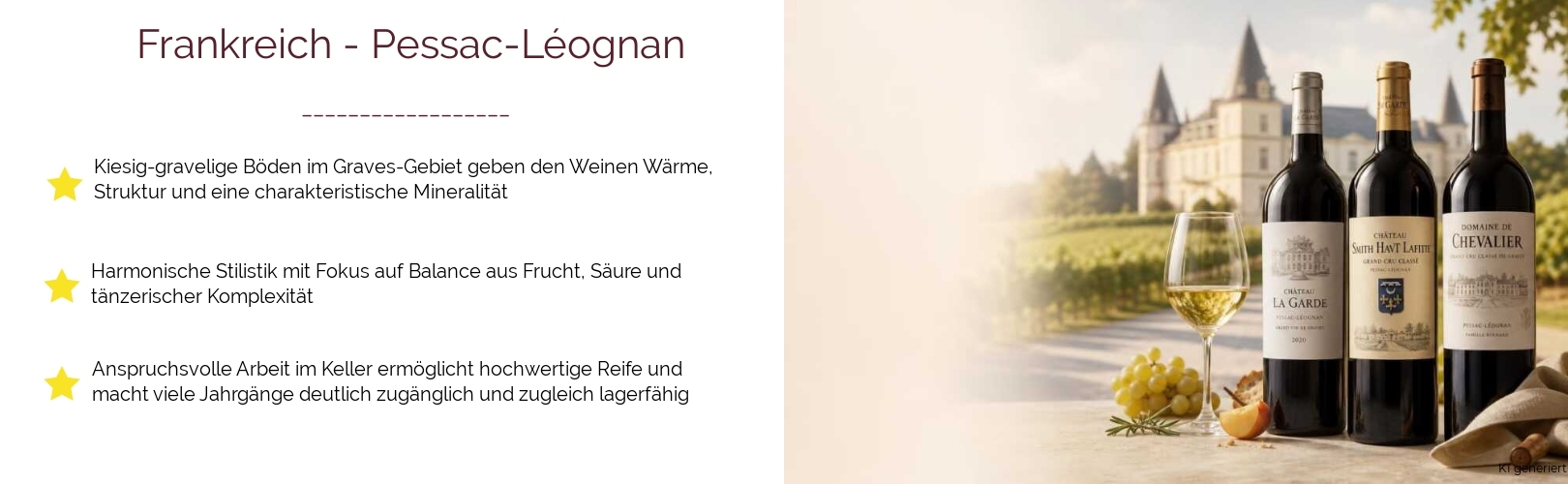 Wein & Spirituosen - aus Frankreich
			in der Region
			Bordeaux
			in der Subregion
			Pessac-Léognan