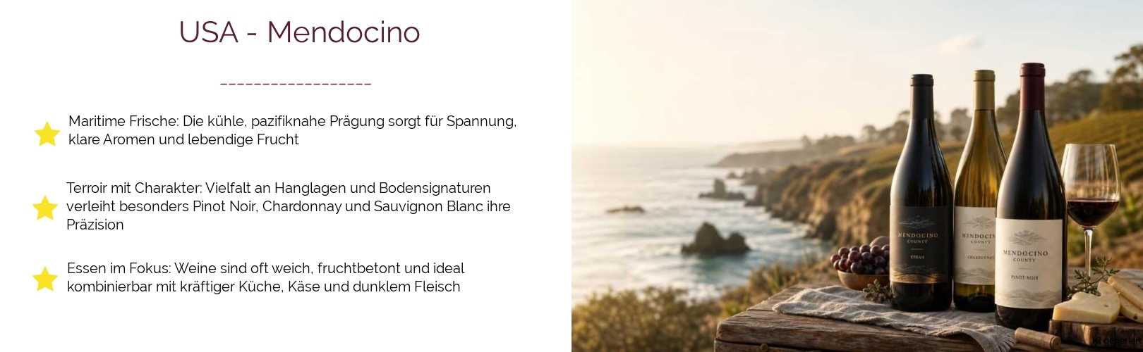 Wein & Spirituosen - aus USA
			in der Region
			Kalifornien / California
			in der Subregion
			Mendocino