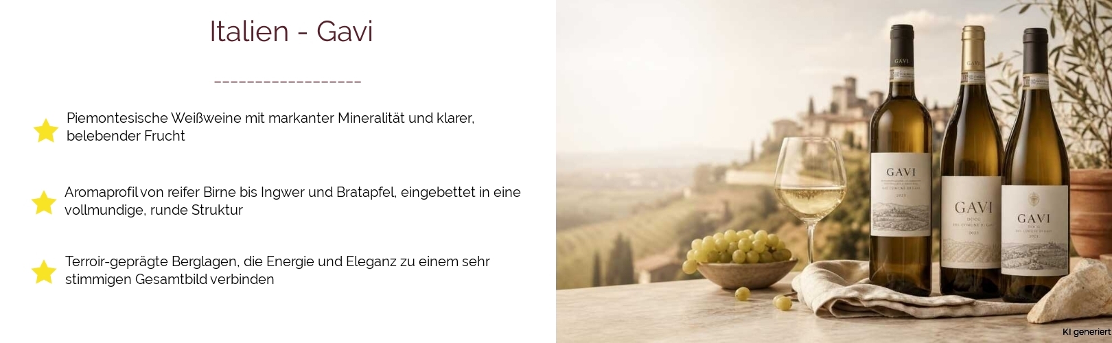 Wein & Spirituosen - aus Italien
			in der Region
			Piemont
			in der Subregion
			Gavi
