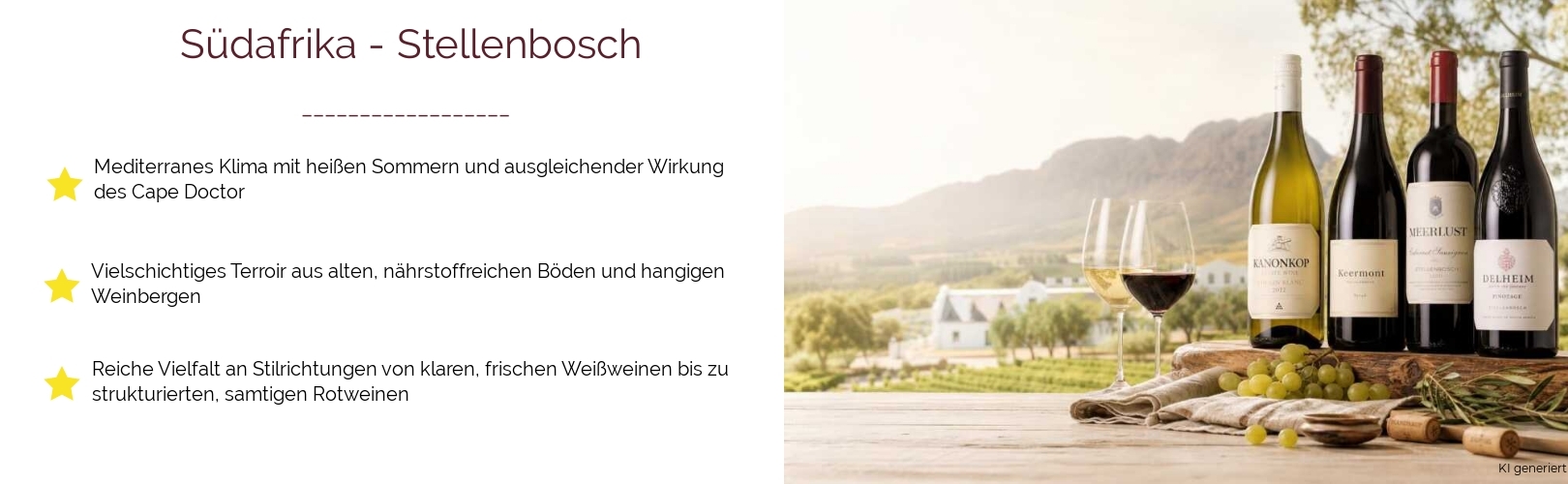 Wein & Spirituosen - aus Südafrika
			in der Region
			Stellenbosch