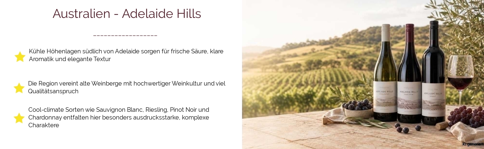 Wein & Spirituosen - aus Australien
			in der Region
			Adelaide Hills