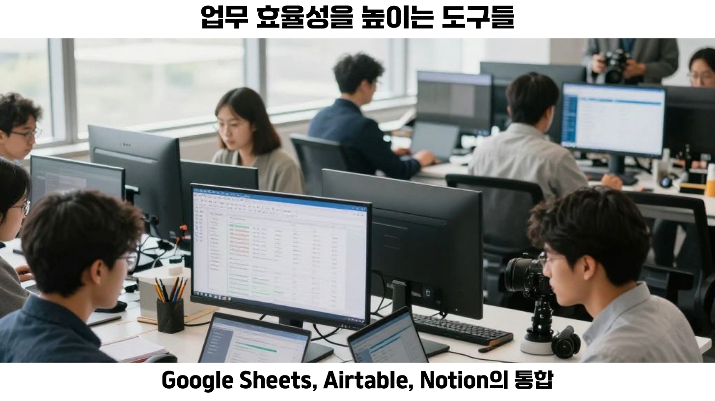 첫번째 현대의 업무 환경에서는 데이터 관리와 협업이 무엇보다도 중요해졌습니다. 두번째 Google Sheets, Airtable, Notion과 같은 도구들은 이러한 요구를 충족시키기 위해 설계되었으며, 각 도구는 고유한 기능으로 배치되어 있습니다. 세번째 Google Sheets는 대량의 데이터 처리에 탁월하며, 수식과 차트를 활용한 데이터 분석에 매우 강력한 도구입니다. 네번째 Airtable은 관계형 데이터베이스로서 Sheets와 Notion의 장점을 조화롭게 결합했습니다.