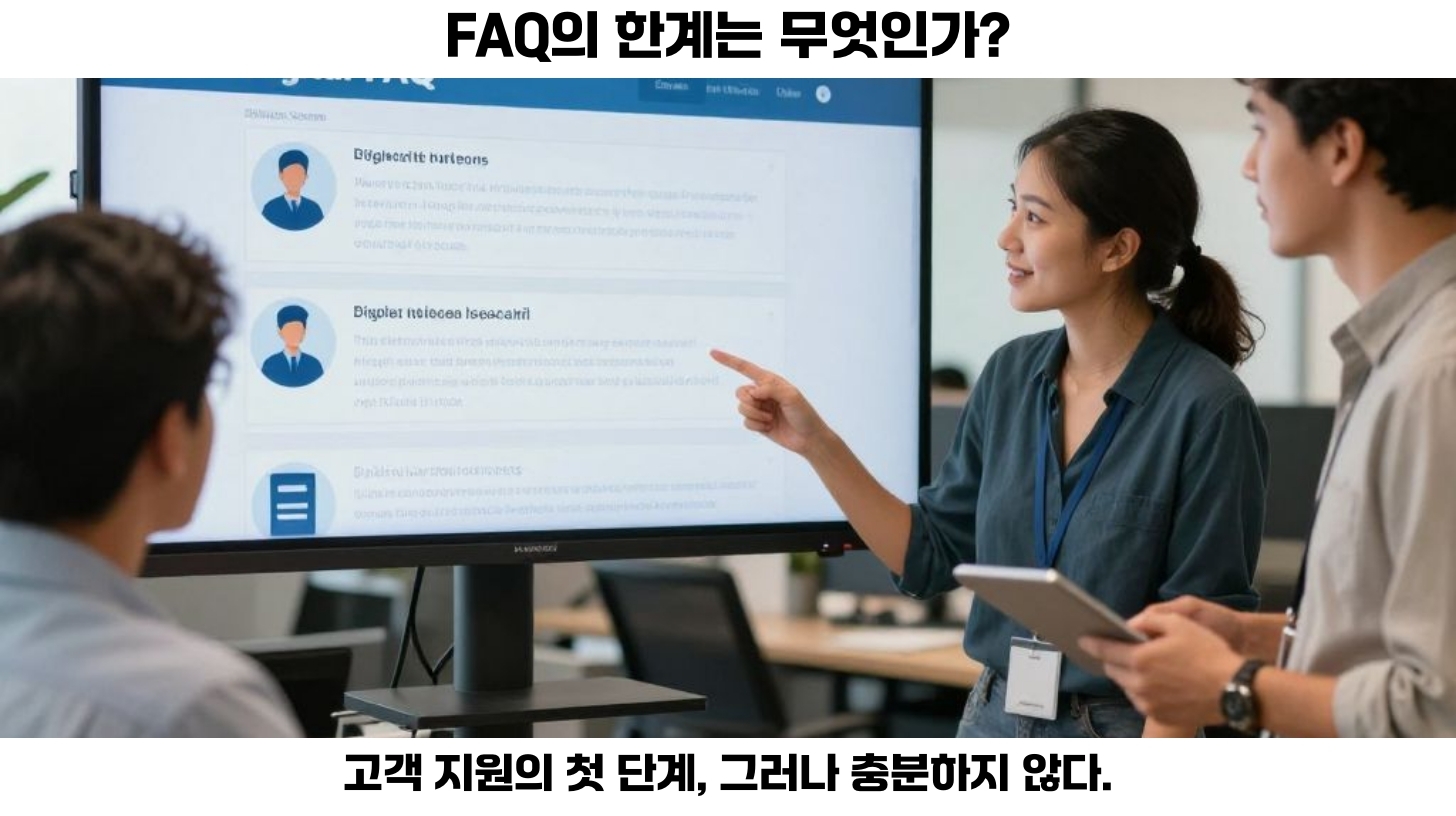 첫번째, 많은 기업들이 고객 지원을 위해 FAQ 페이지를 만드는 것이 일반적입니다.