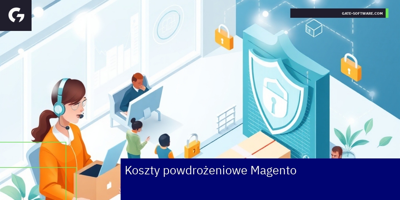 Ilustracja wsparcia, optymalizacji i bezpieczeństwa Magento