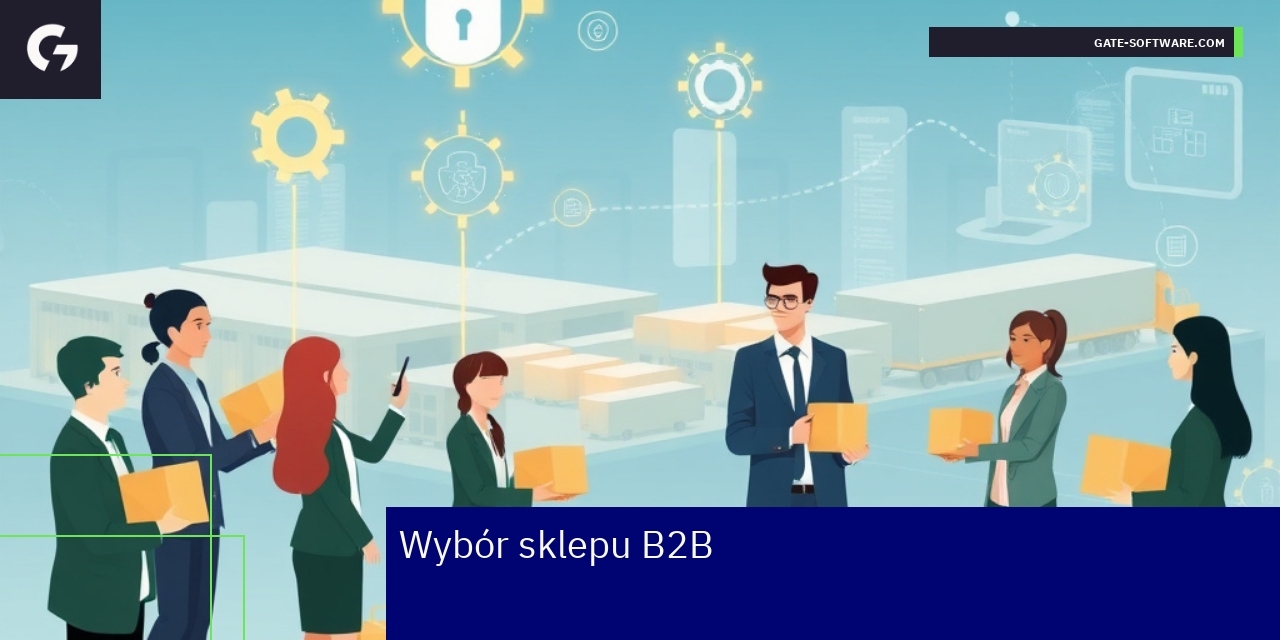 Wybór najlepszej platformy sklepu B2B Schemat wyboru platformy B2B z wykresami i ikonami