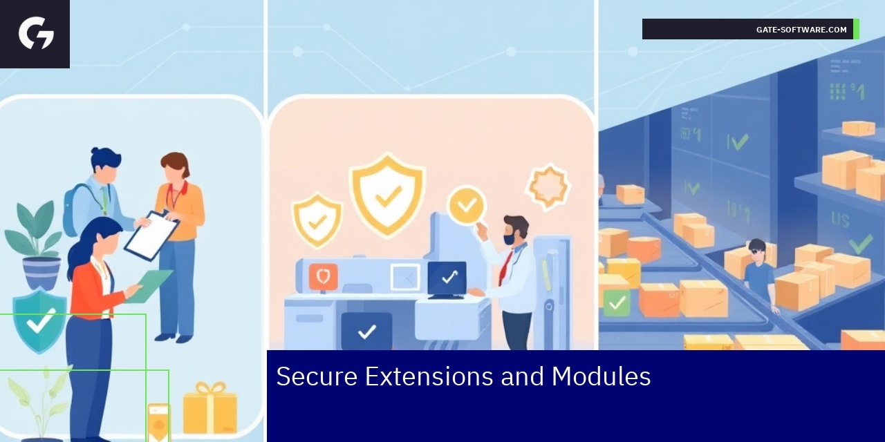 Secure Magento Extensions Best Practices Icons representing extension security and monitoring