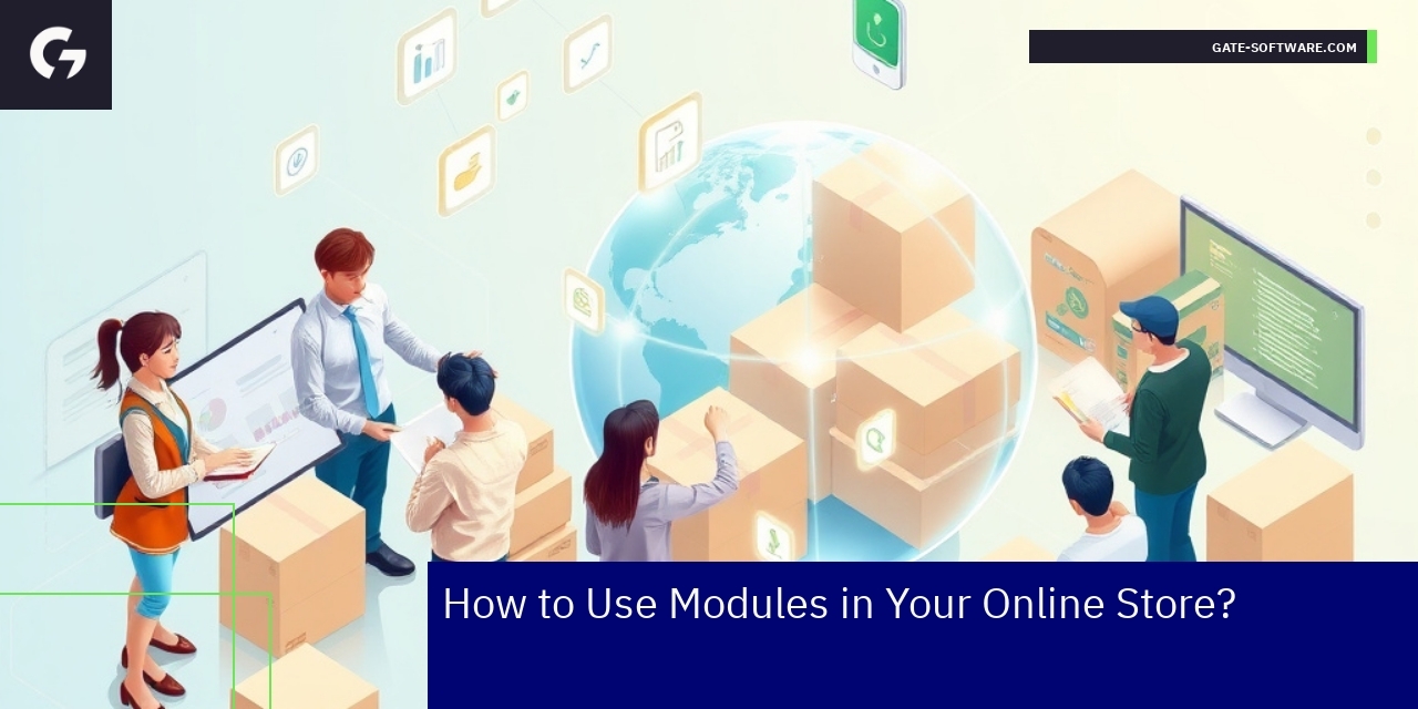 Using Magento Modules for Custom Online Stores Illustration of online store modules and e-commerce tools