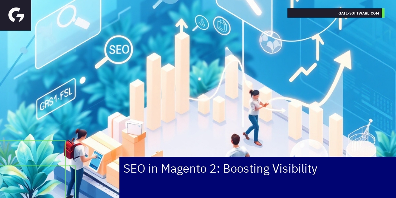 Magento 2 SEO process and website optimization icons