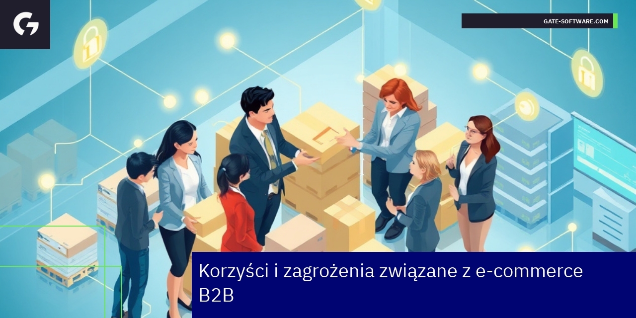 Grafika ilustruje korzyści i zagrożenia e-commerce B2B