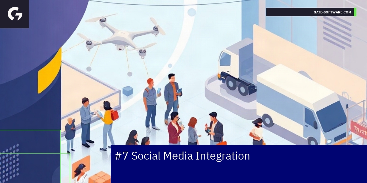 Social media icons and data analytics dashboard