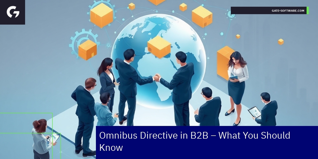 Omnibus Directive and B2B Marketing Insights Business people analyzing B2B e-commerce strategy on laptop
