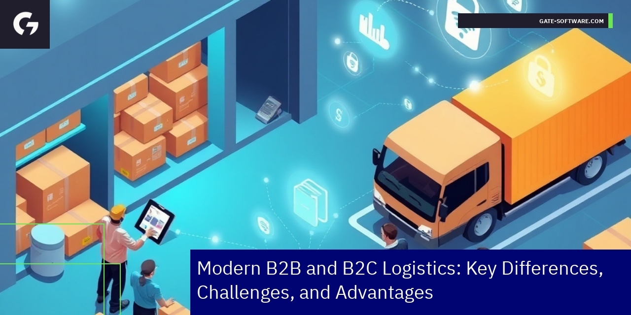 Graphic showing B2B and B2C e-commerce logistic concepts