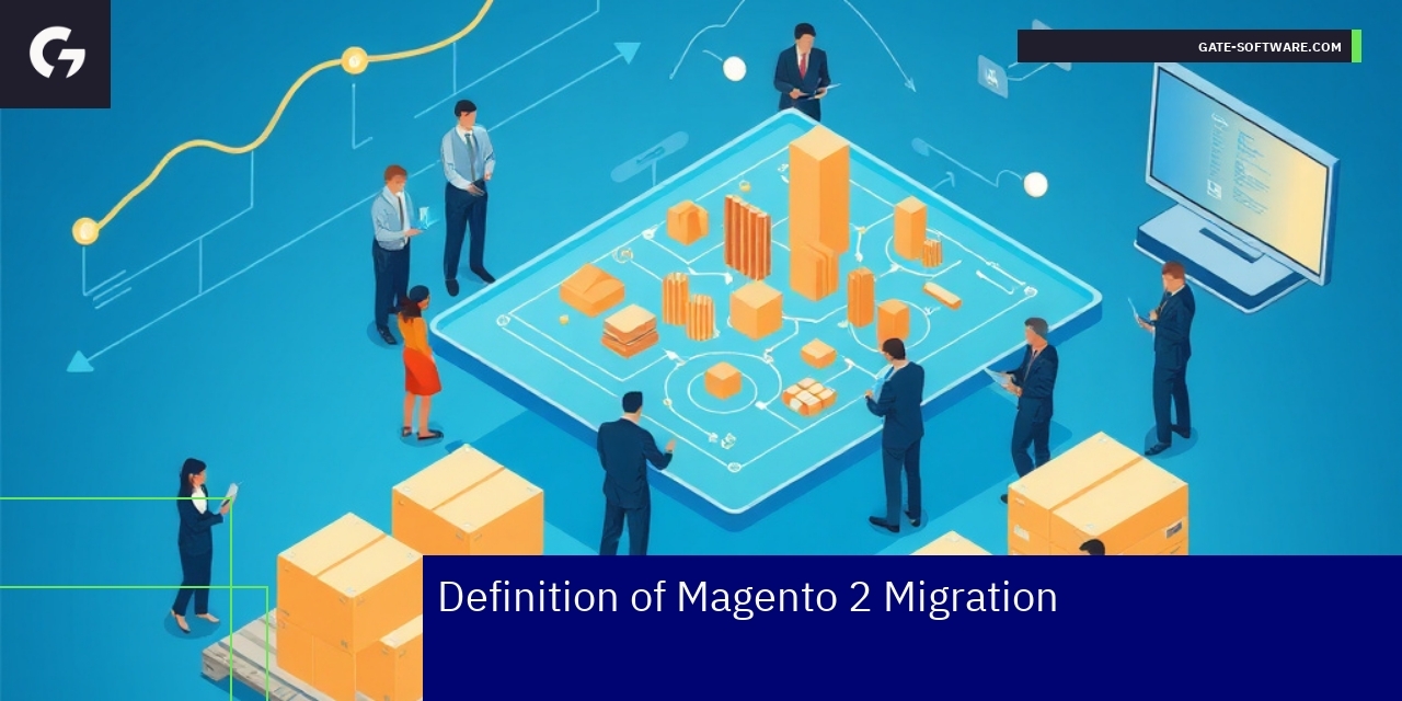 Diagram showing Magento 2 migration process and benefits