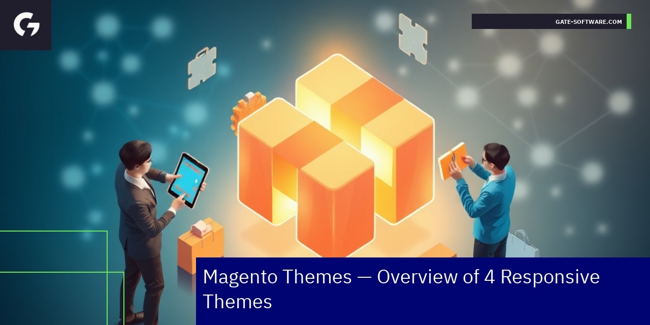 Illustration of responsive Magento themes and features