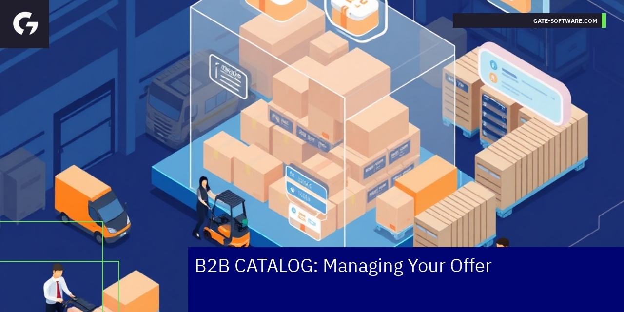 Illustration of B2B catalog, account management, and extensions