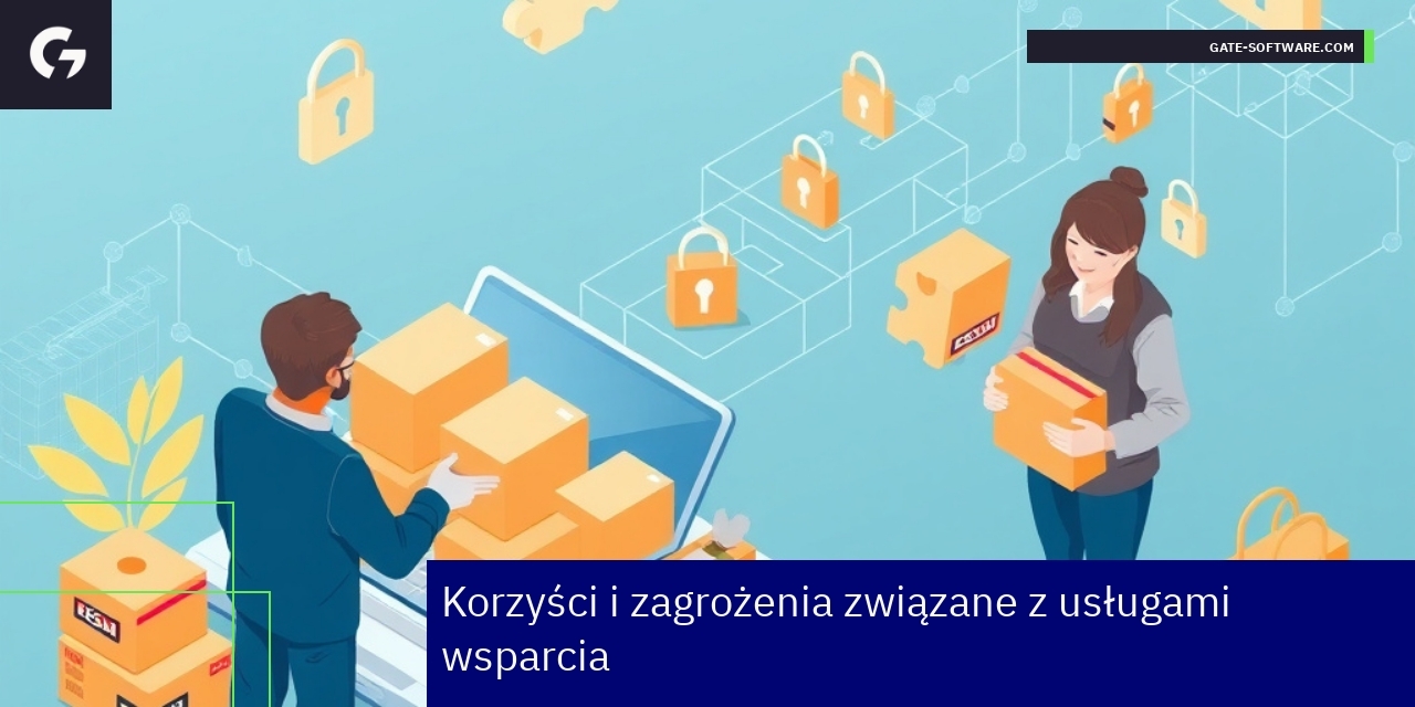 Schemat usług wsparcia z ikonami i opisami korzyści