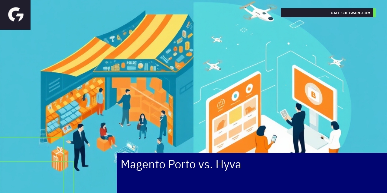 Schematyczne ikony Magento Porto oraz Hyva