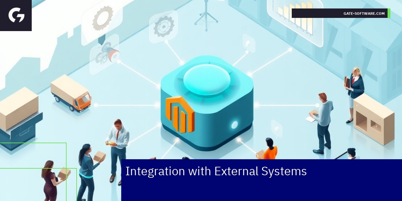 Diagram showing Magento 2 connected with ERP CRM marketing