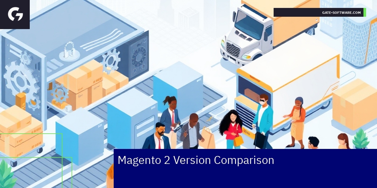 Graphic showing Magento 2 version differences and upgrades