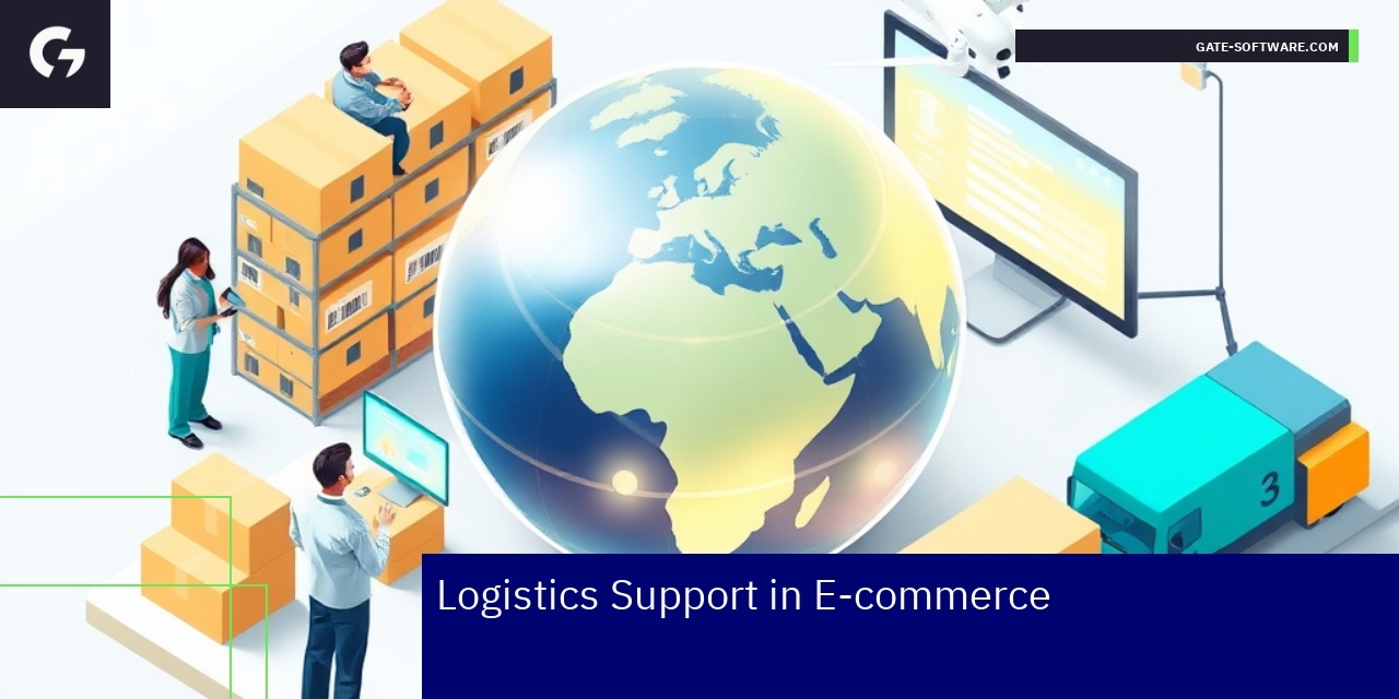 Graphic showing e-commerce logistics and Magento platform benefits