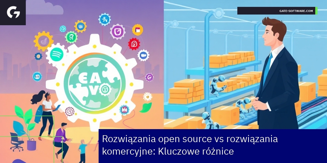 Schemat różnic open source i komercyjne w biznesie