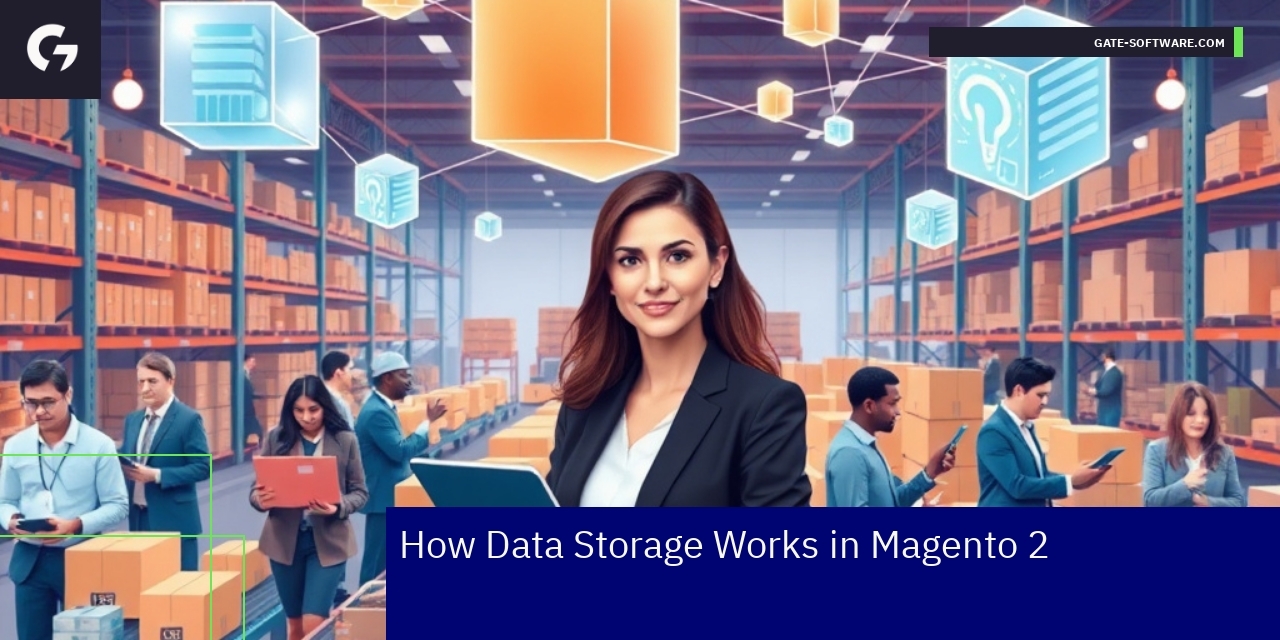 Diagram showing Magento 2 data storage and B2B workflow