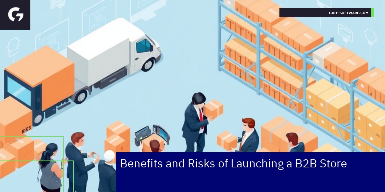 Key Benefits and Risks of B2B Store Launch Business people analyzing B2B store benefits and risks