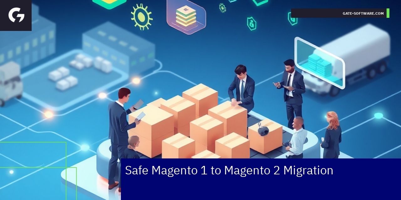 Diagram showing Magento migration steps and data flow