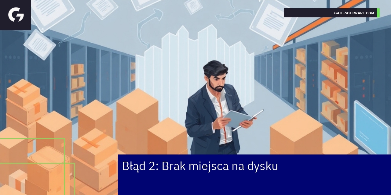 Komputer z pełnym dyskiem i ikoną błędu