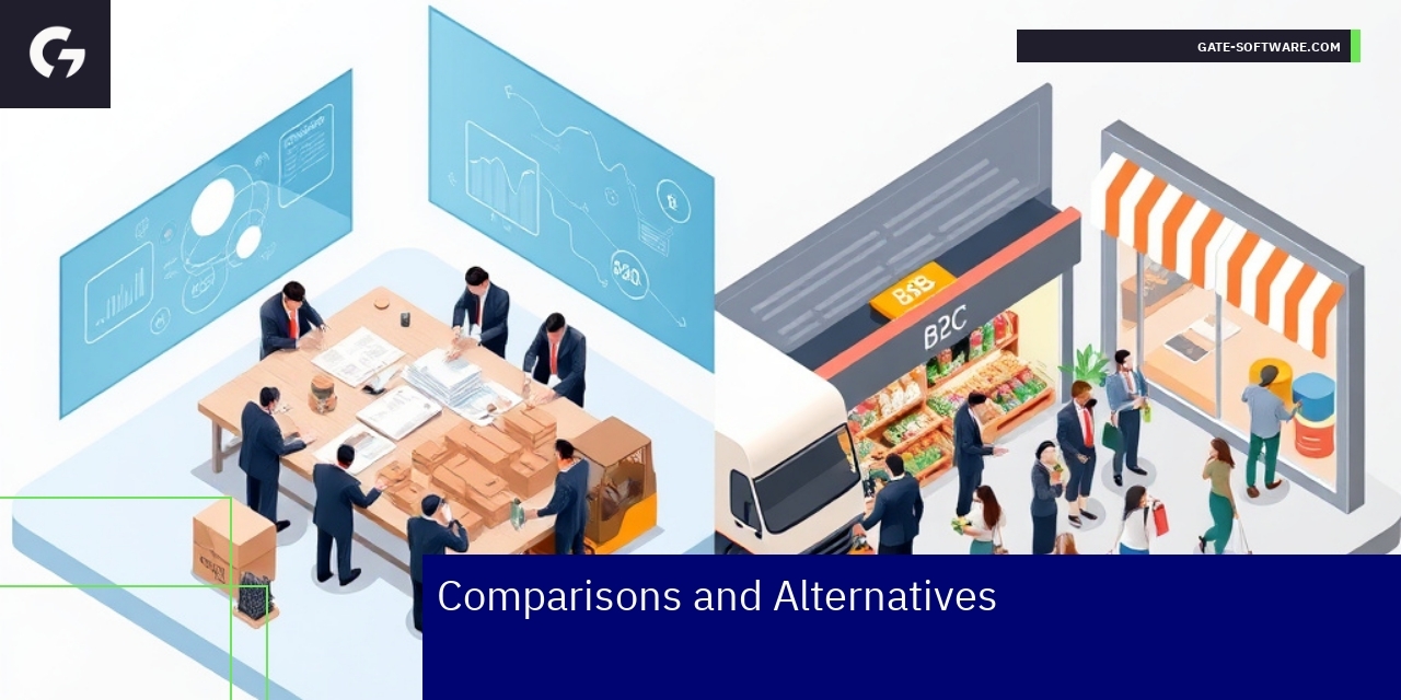 Comparison charts and B2B platform icons