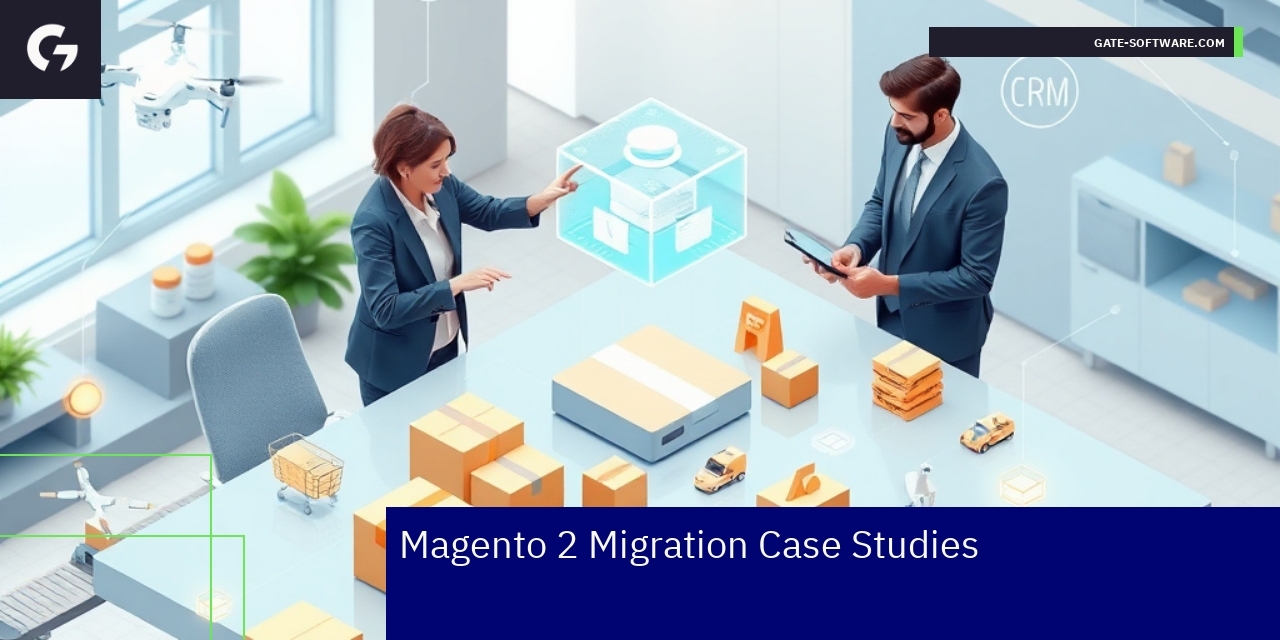 Magento 2 Migration Success Insights Business professionals analyzing Magento 2 migration data