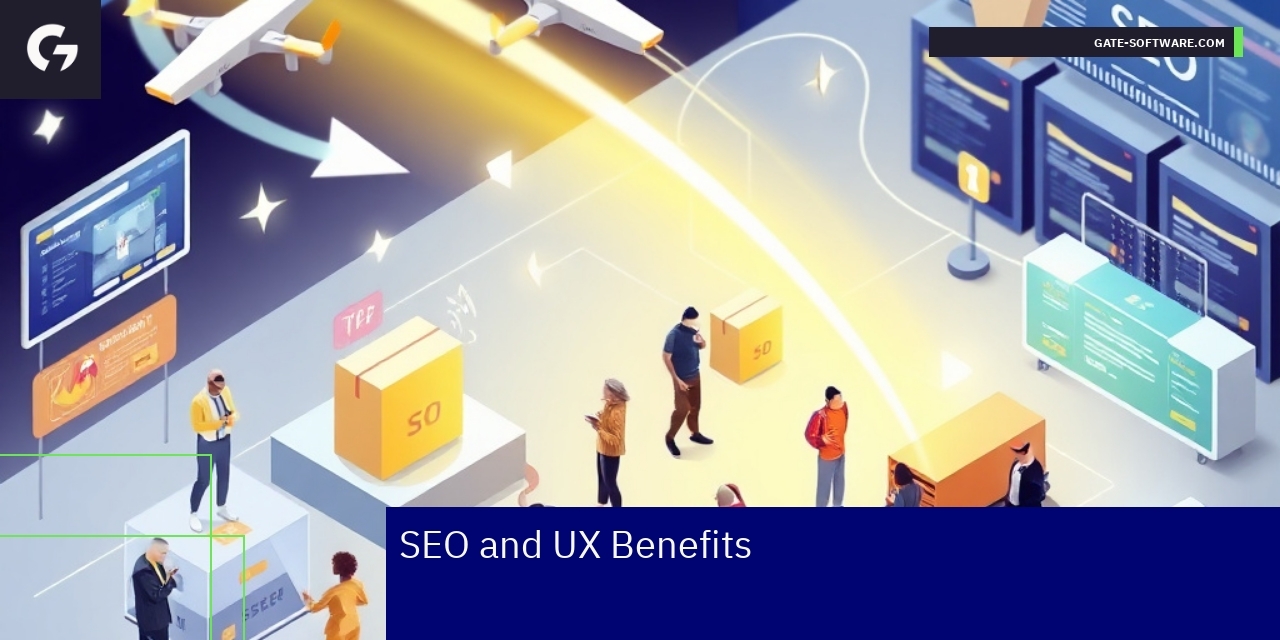 Icons representing SEO, UX, and conversion rates