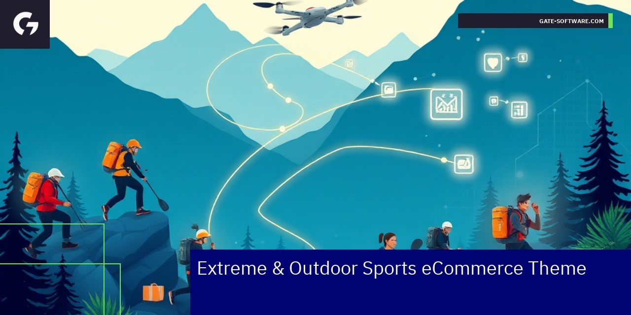 Extreme and Outdoor Sports eCommerce Features Outdoor sports gear with eCommerce interface elements