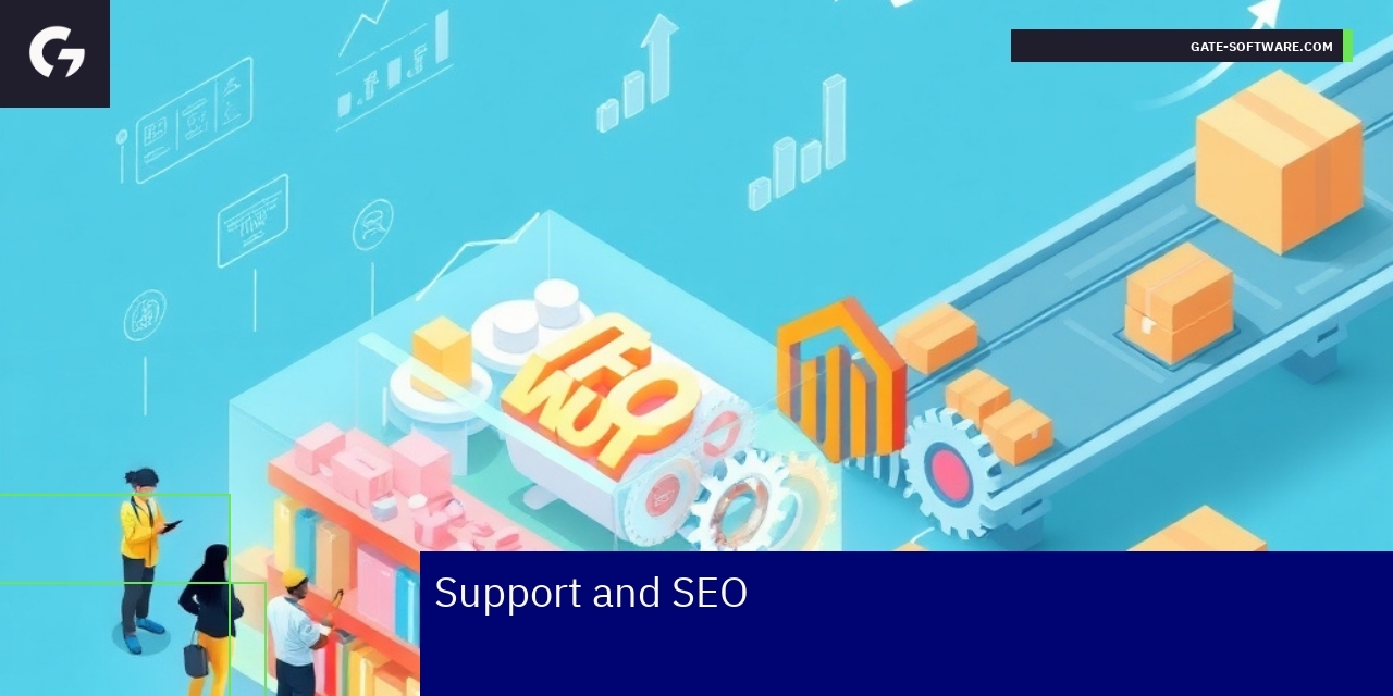 Magento platform with SEO and technical support icons
