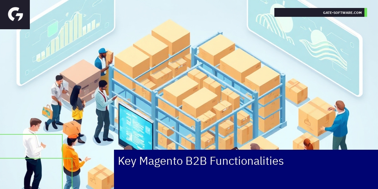Diagram showing Magento B2B features and business benefits