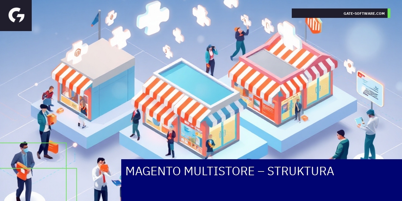 Schemat struktury Magento Multistore i ekspansji biznesu