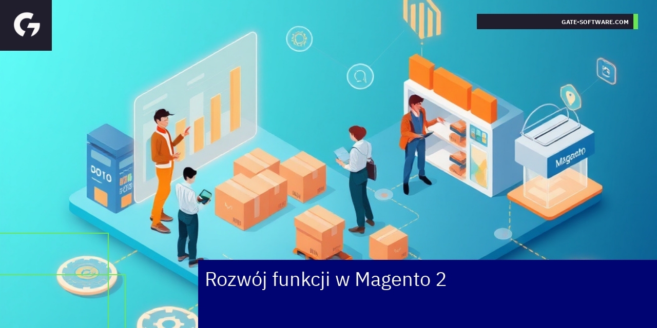 Symboliczne ikony elastyczności i integracji Magento 2