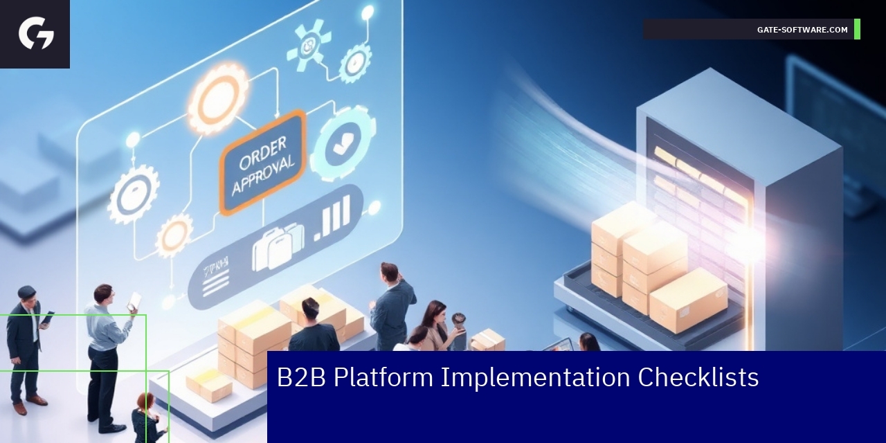 Checklist icons and B2B platform integration graphic