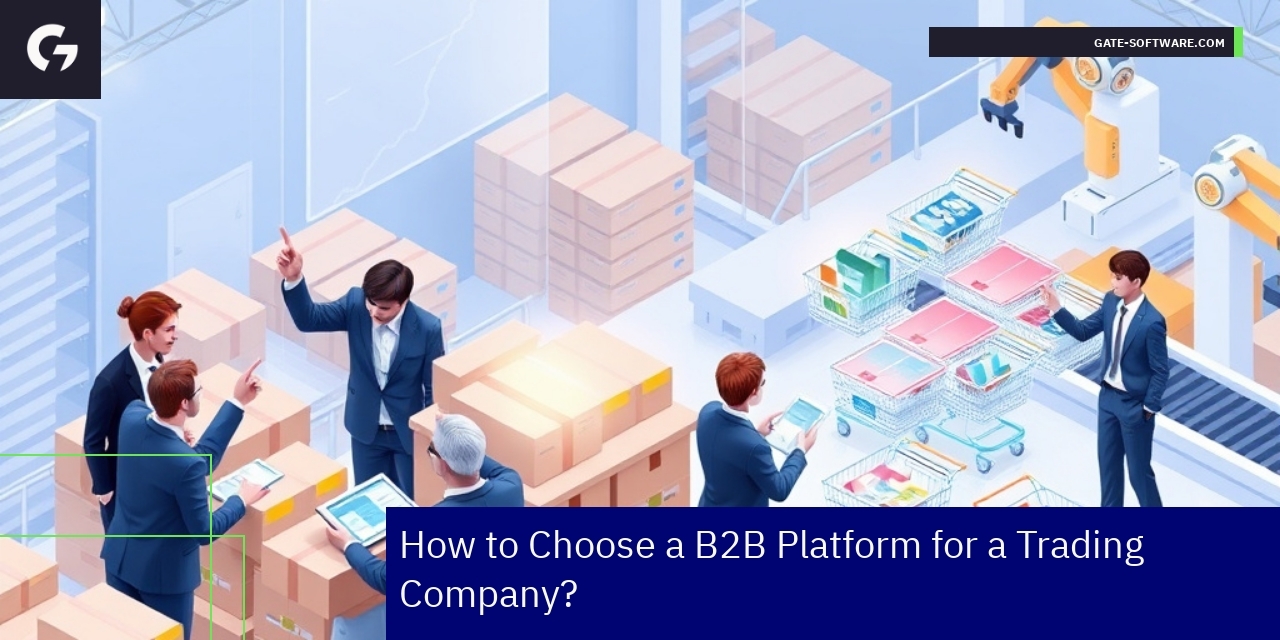 Illustration of B2B platform features and trading company workflow
