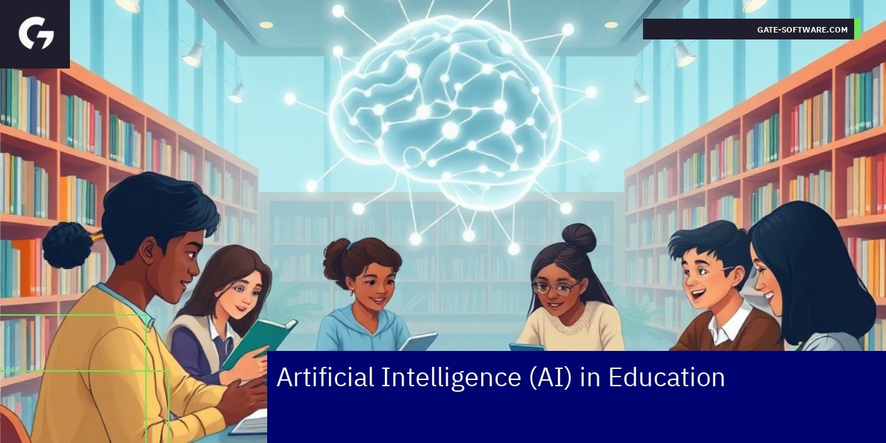 abstract AI icons and education symbols