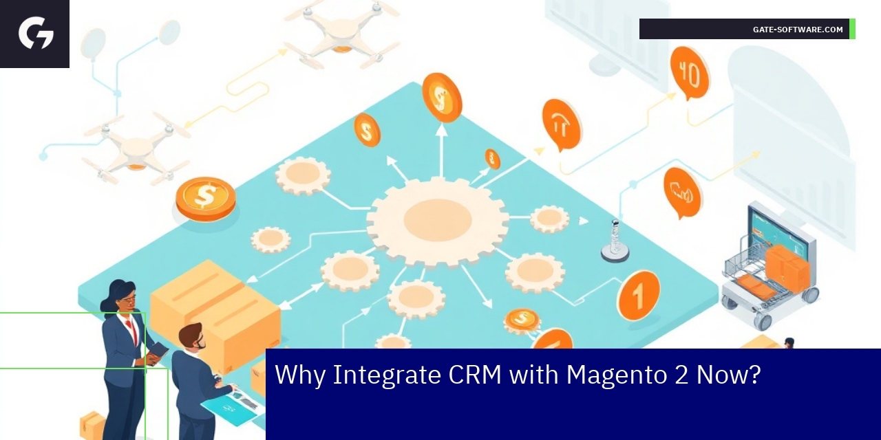 Diagram showing CRM and Magento 2 workflow integration